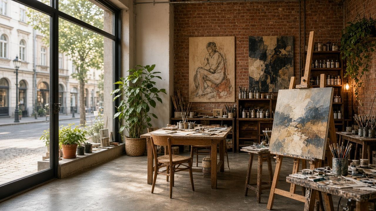 Adult art / drawing / painting studio workspace at Studio Salifslama